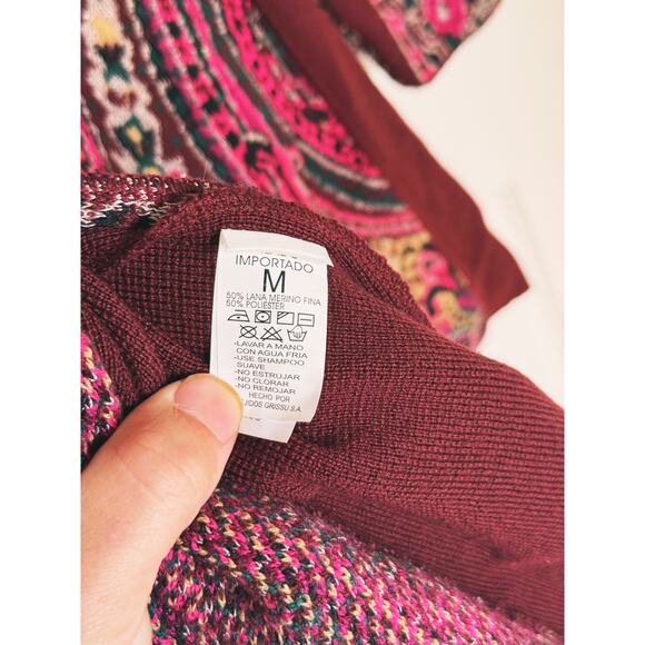 Cachemiras Paisley Wool Long Cardigan Pink Red Vintage M Artsy Victorian Fairy - Picture 5 of 6